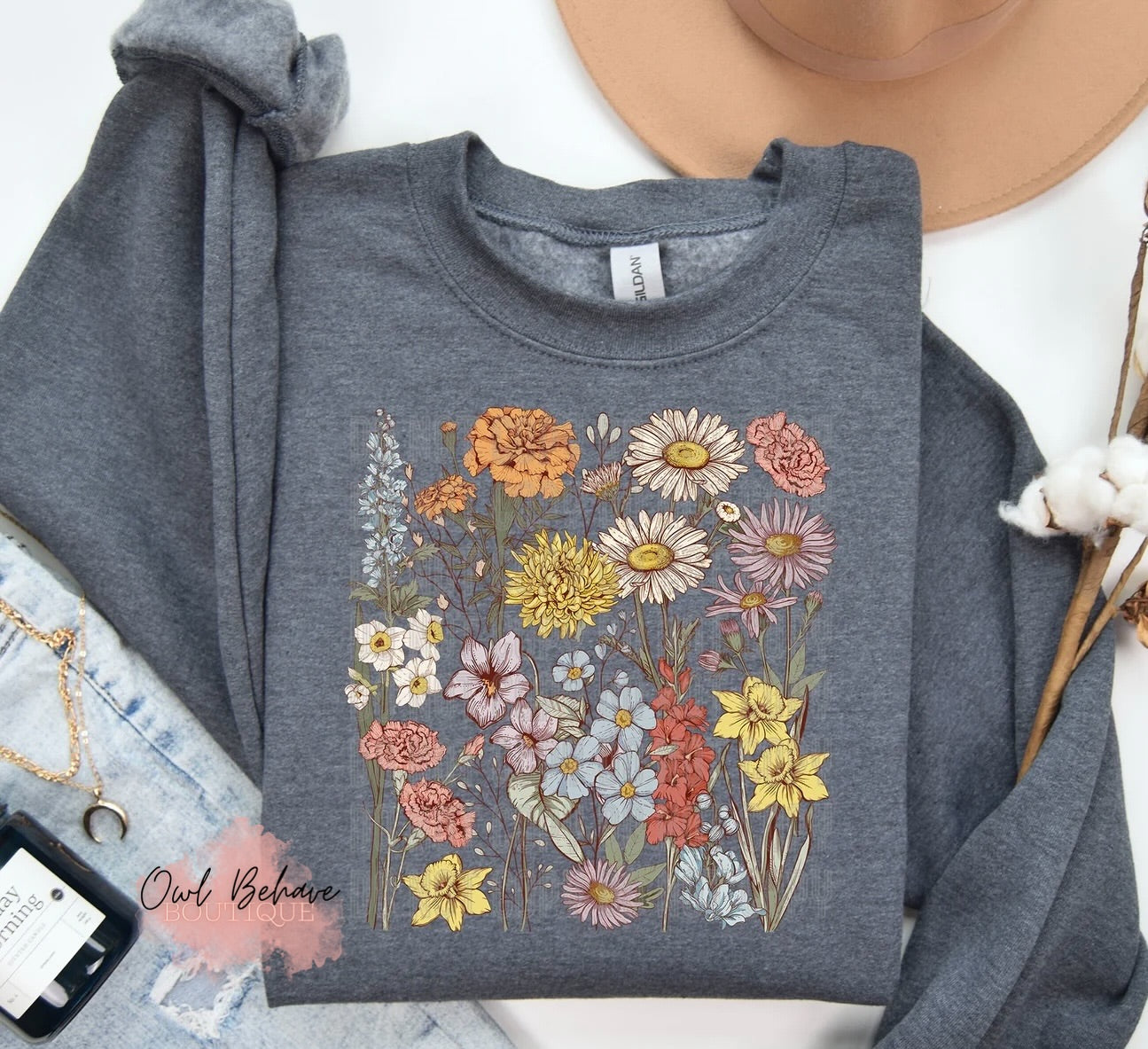 Boho Floral Crewneck Sweatshirt