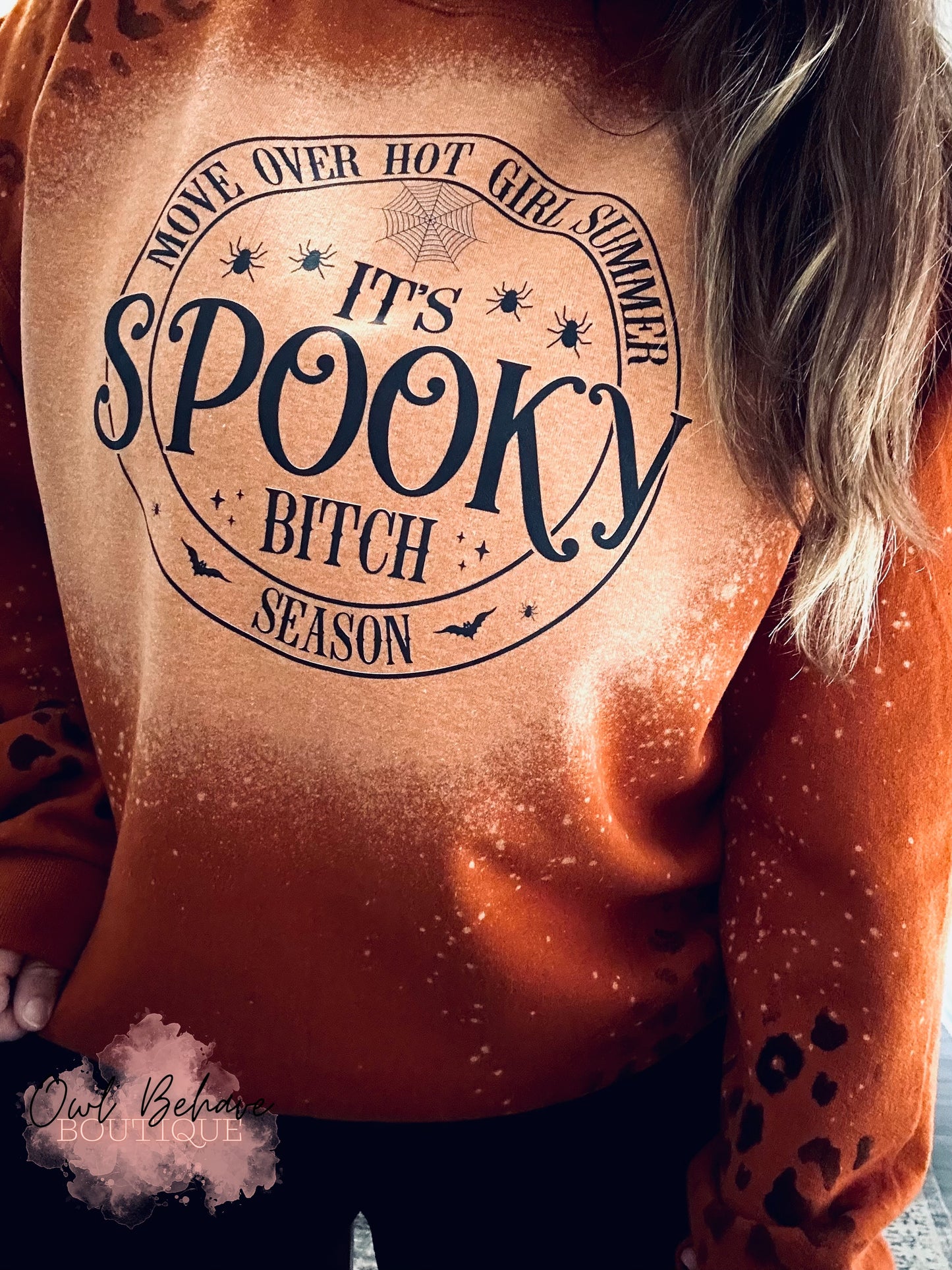 Spooky B*tch Season Bleached Leopard Crewneck Sweatshirt