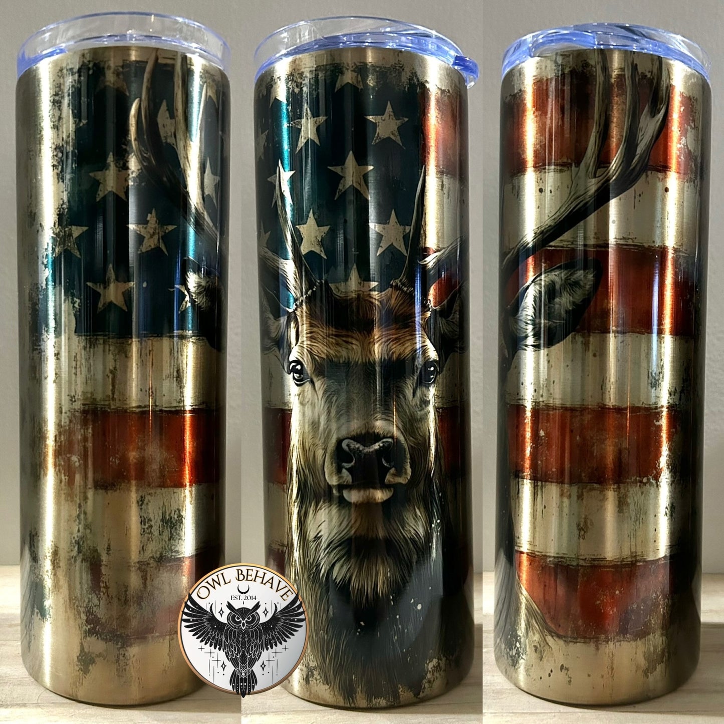 Deer American Flag Stainless Tumbler