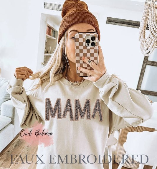 Mama *Faux Embroidered* Crewneck Sweatshirt