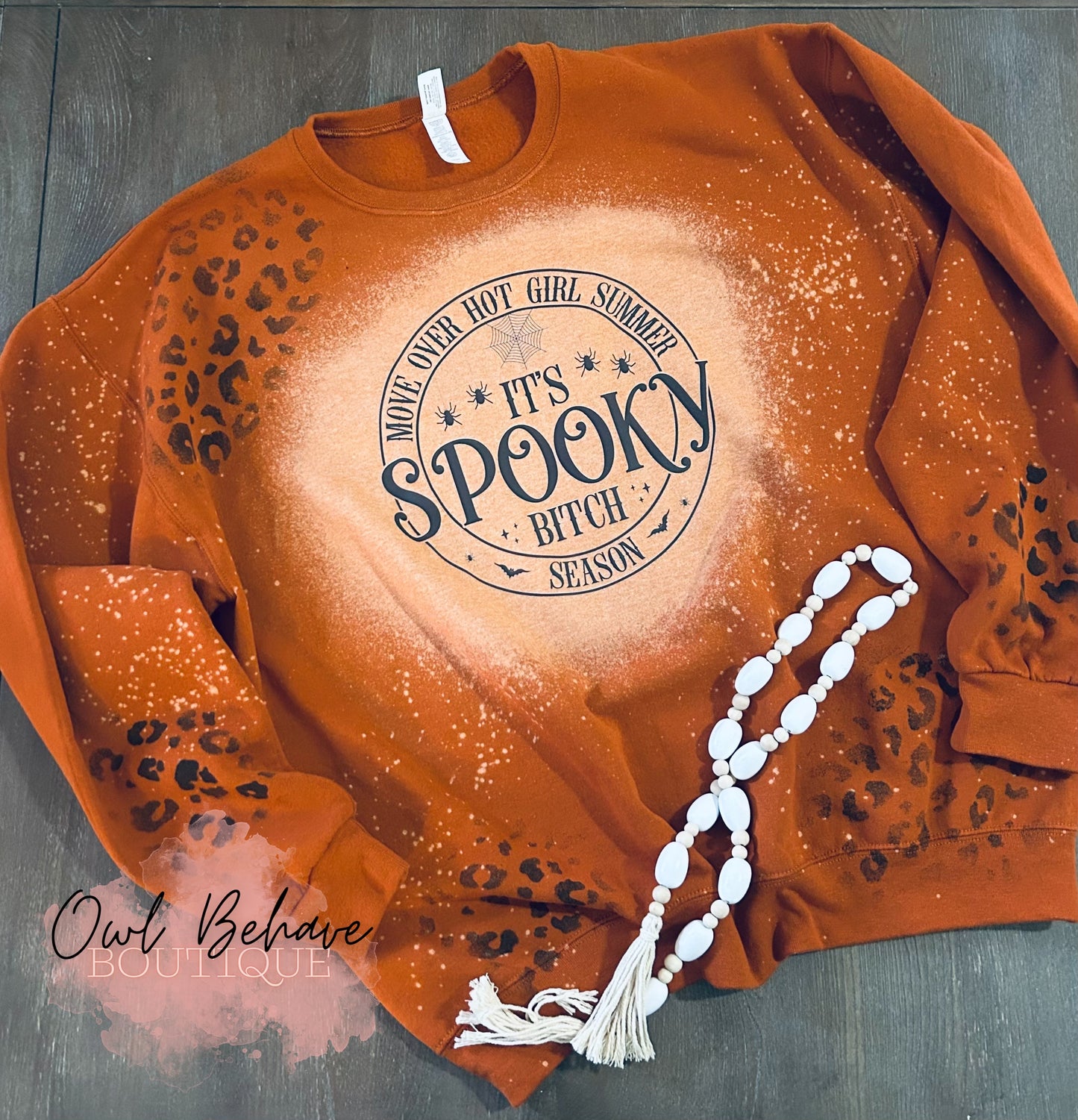 Spooky B*tch Season Bleached Leopard Crewneck Sweatshirt