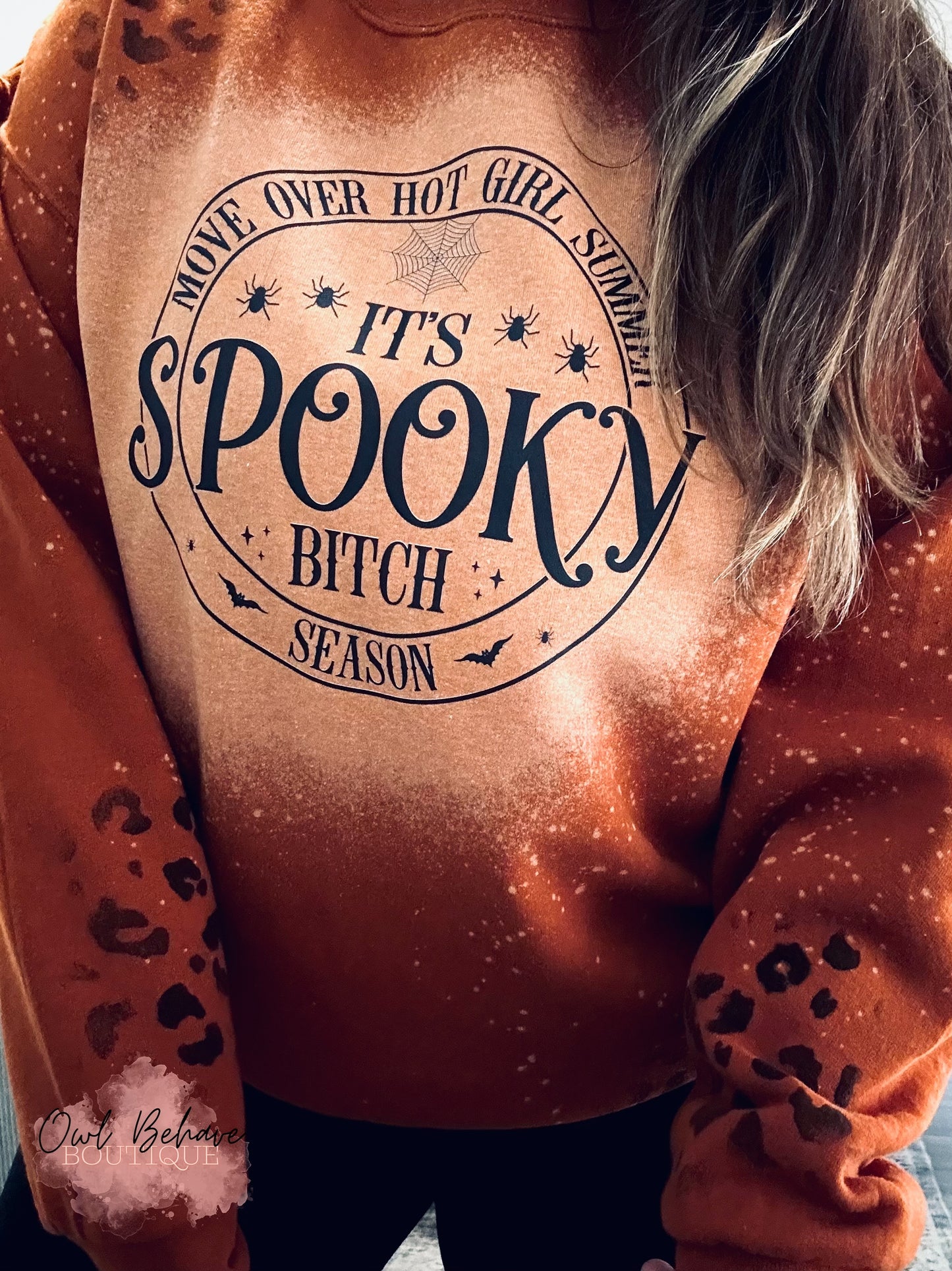 Spooky B*tch Season Bleached Leopard Crewneck Sweatshirt