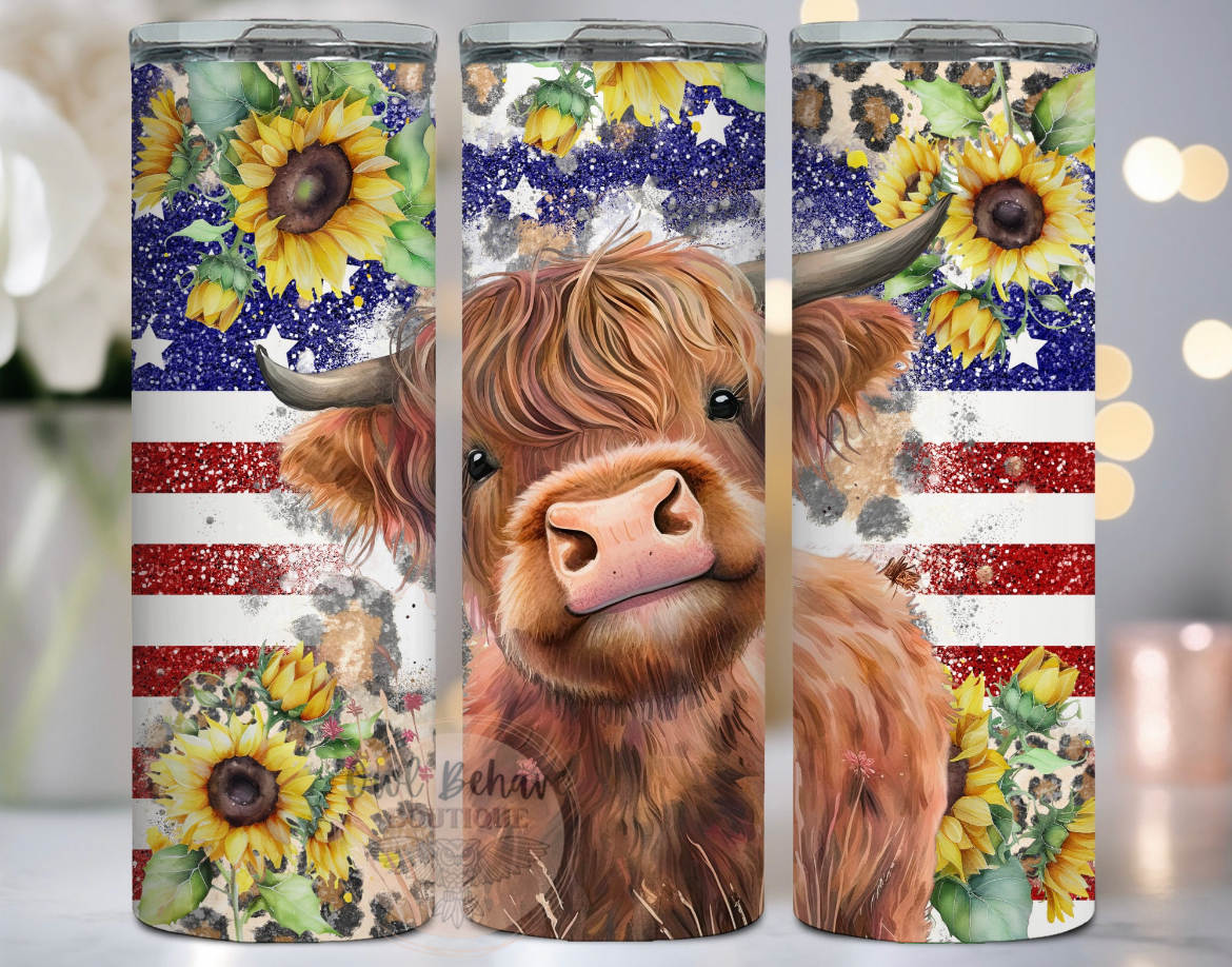Highland Cow Flag Sublimation Tumbler