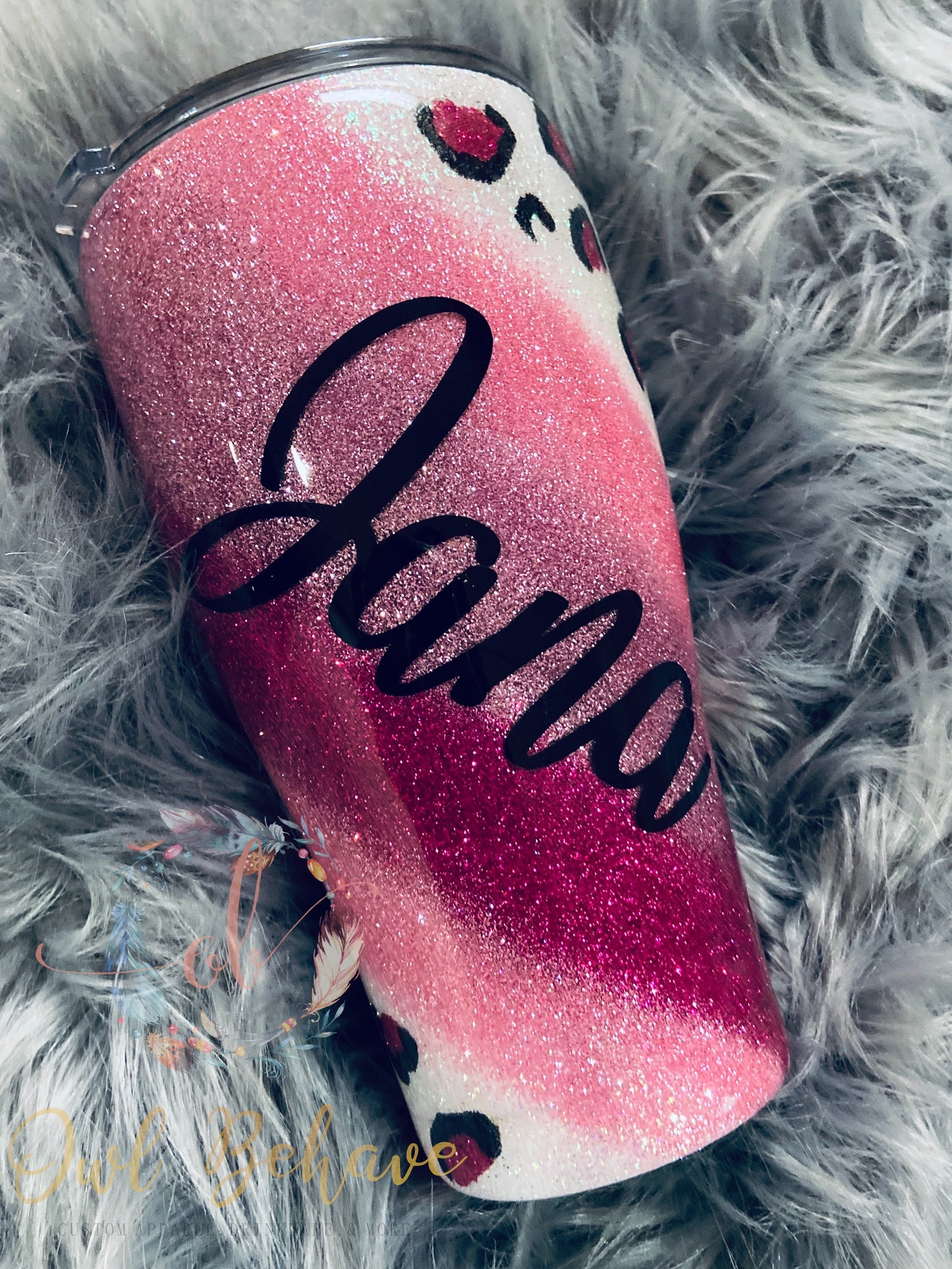 Pink Leopard Swirl Glitter Tumbler