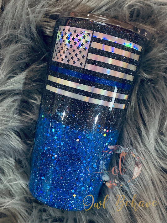 Thin Blue Line Glitter Tumbler