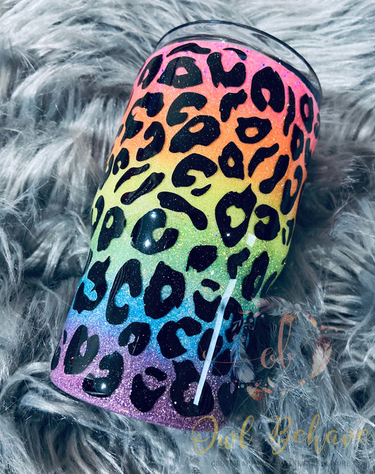 Rainbow Leopard Glitter Tumbler