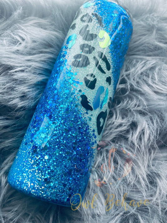 Blue Leopard Swirl Glitter Tumbler - OwlBehave