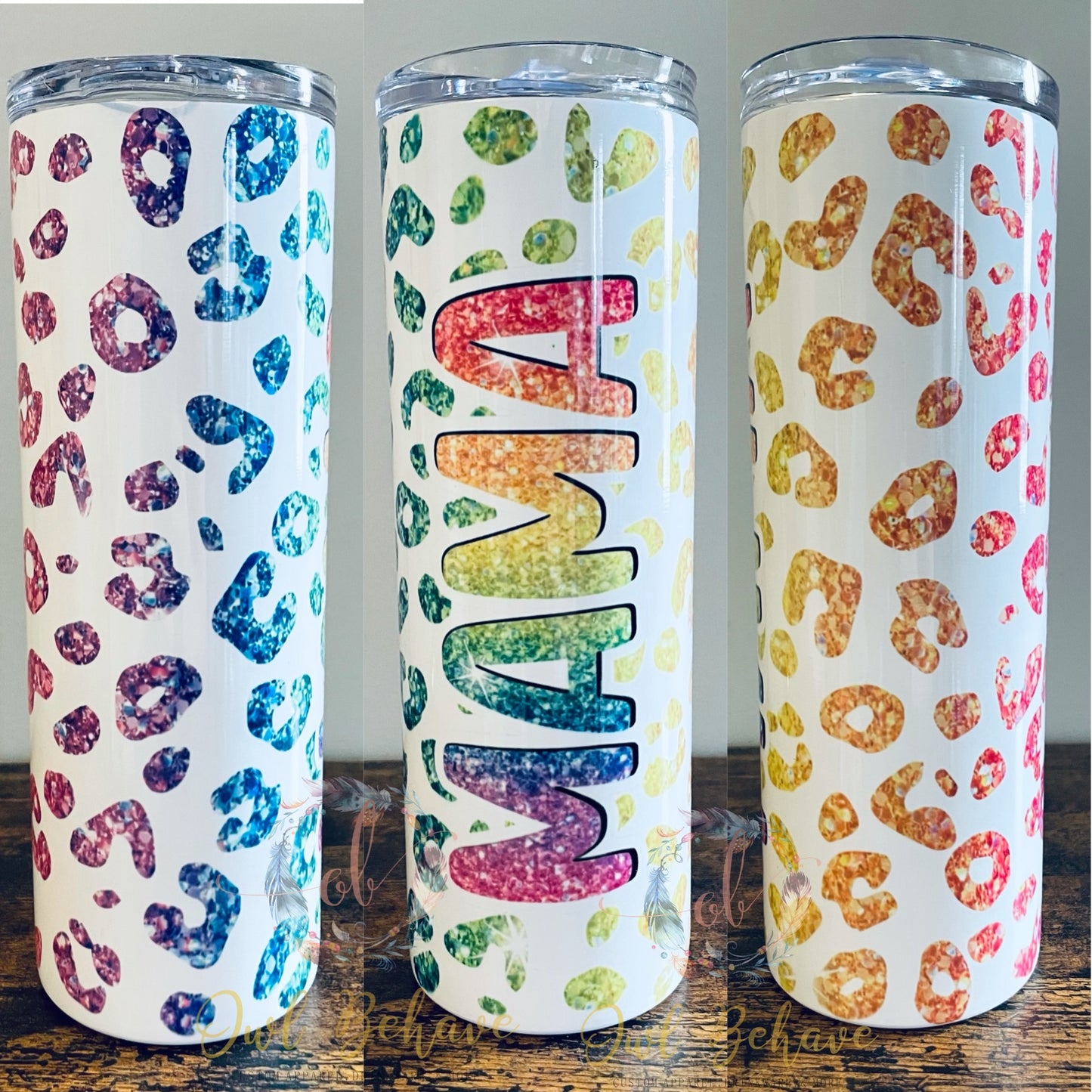 Rainbow Leopard Mama Sublimation Tumbler