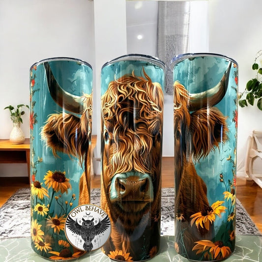 Sunflower Highland Cow Tumbler