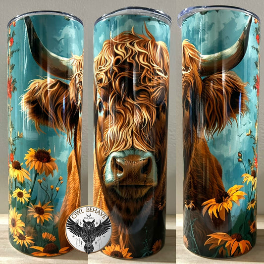 Sunflower Highland Cow Tumbler