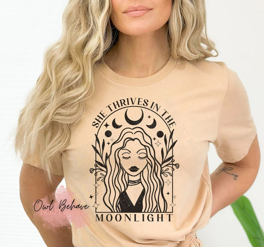 She Thrives in The Moonlight Adult T-Shirt