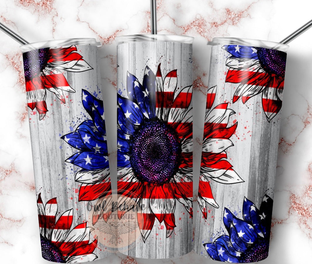 Flag Sunflower Sublimation Tumbler