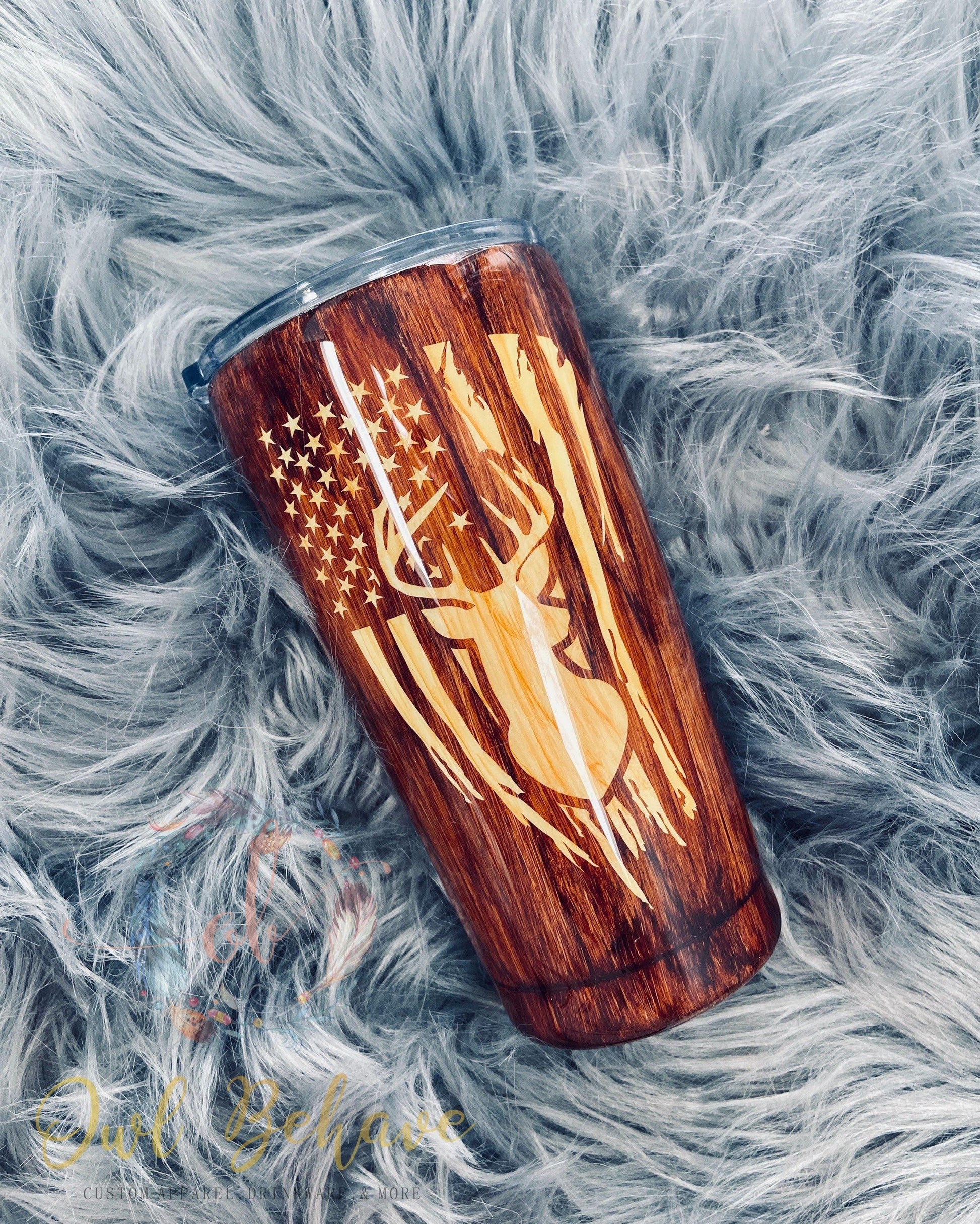 Deer Flag Woodgrain Tumbler - OwlBehave 