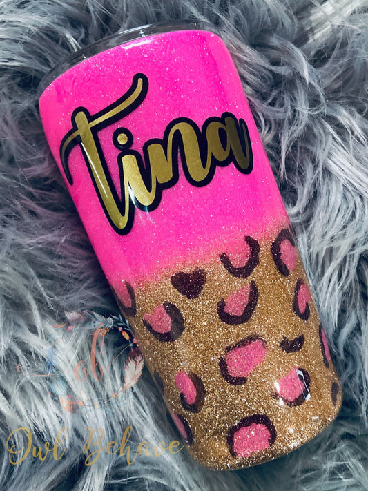 Pink Leopard Glitter Tumbler