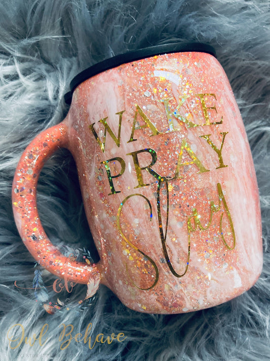 Wake Pray Slay Glitter Tumbler