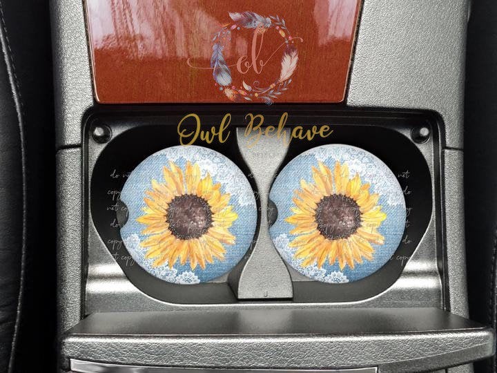 Sunflower Lace Neoprene Car Coaster Set