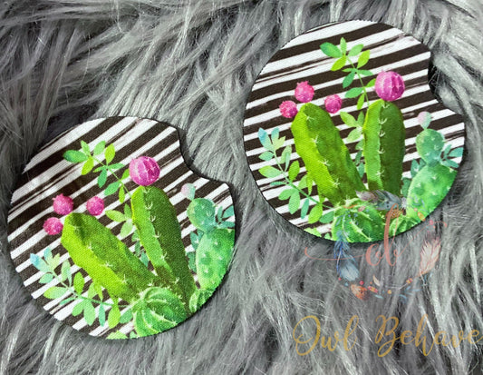 Striped Cactus Neoprene Car Coaster Set
