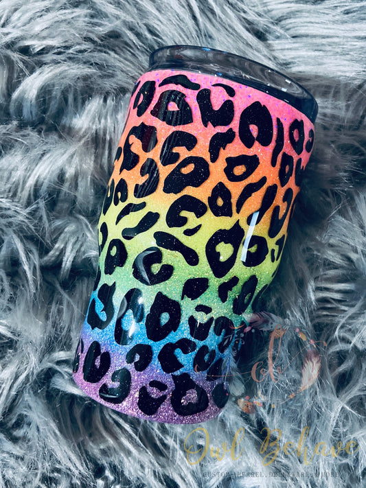 Rainbow Leopard Glitter Tumbler