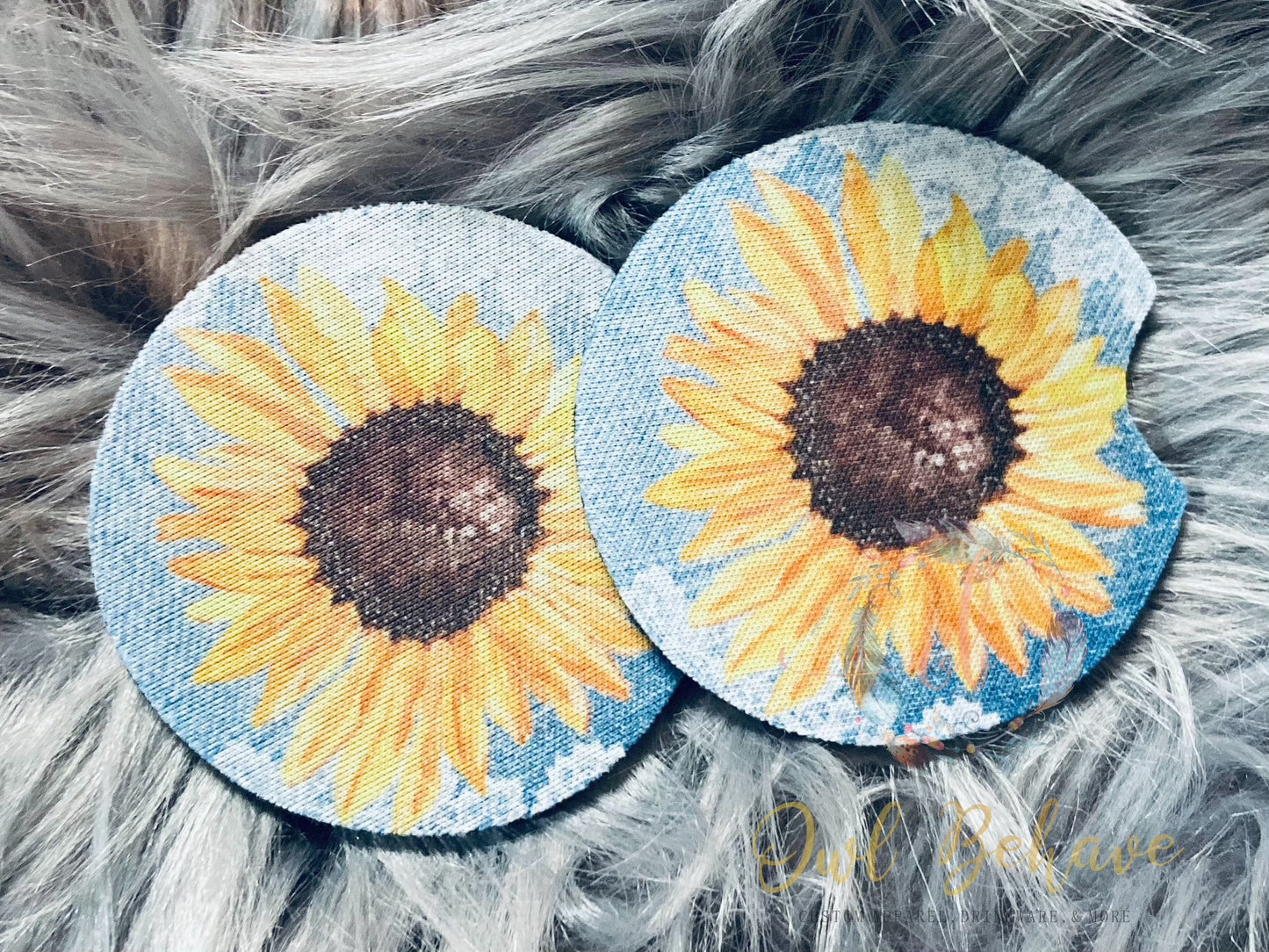 Sunflower Lace Neoprene Car Coaster Set