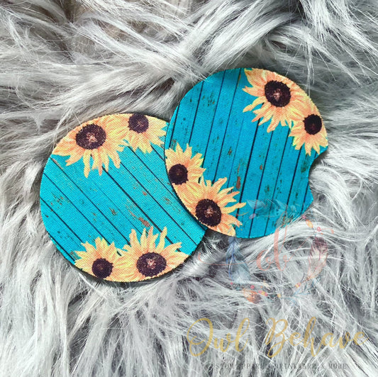 Rustic Sunflower Neoprene Car Coaster Set