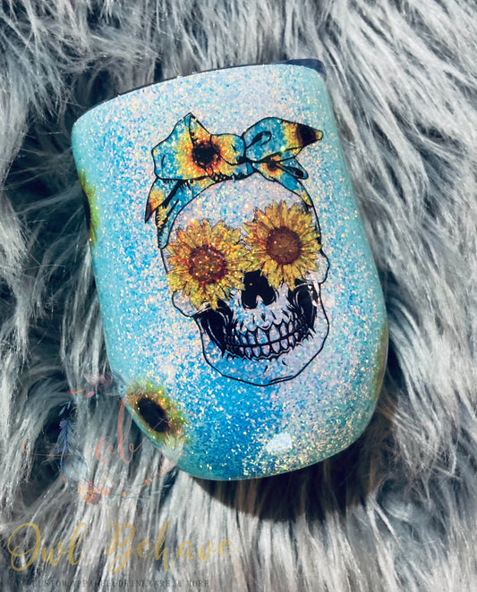 Skull Sunflower Glitter Tumbler