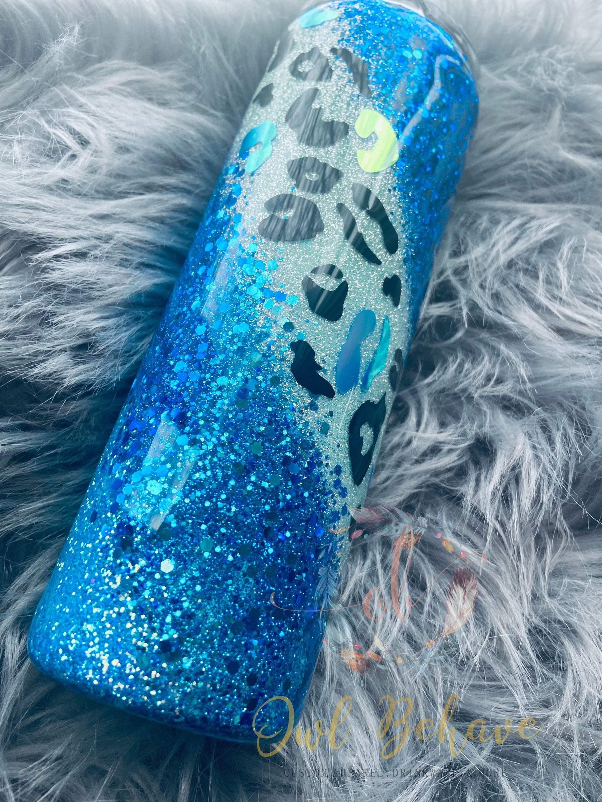 Blue Leopard Swirl Glitter Tumbler - OwlBehave 