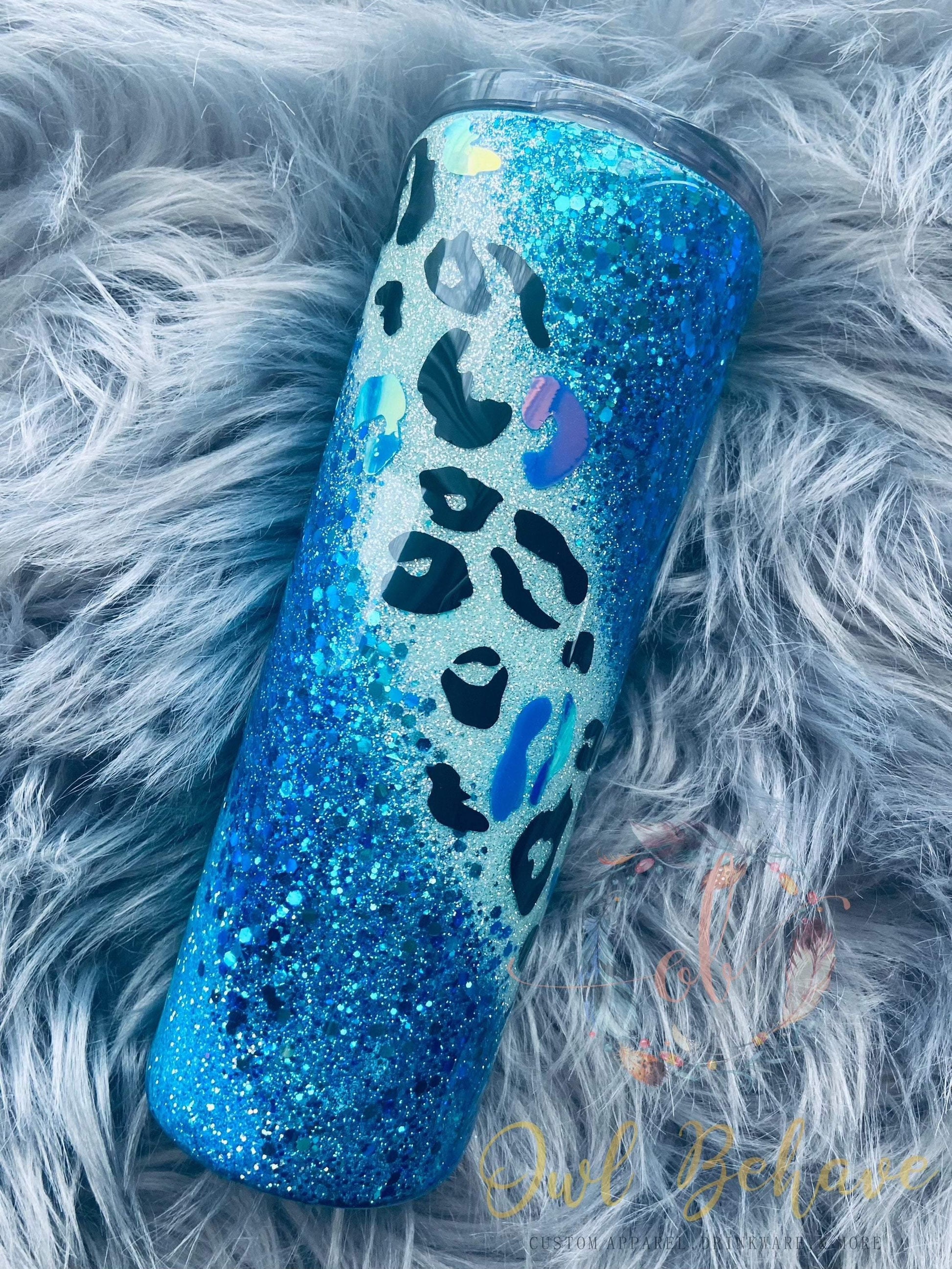 Blue Leopard Swirl Glitter Tumbler - OwlBehave 