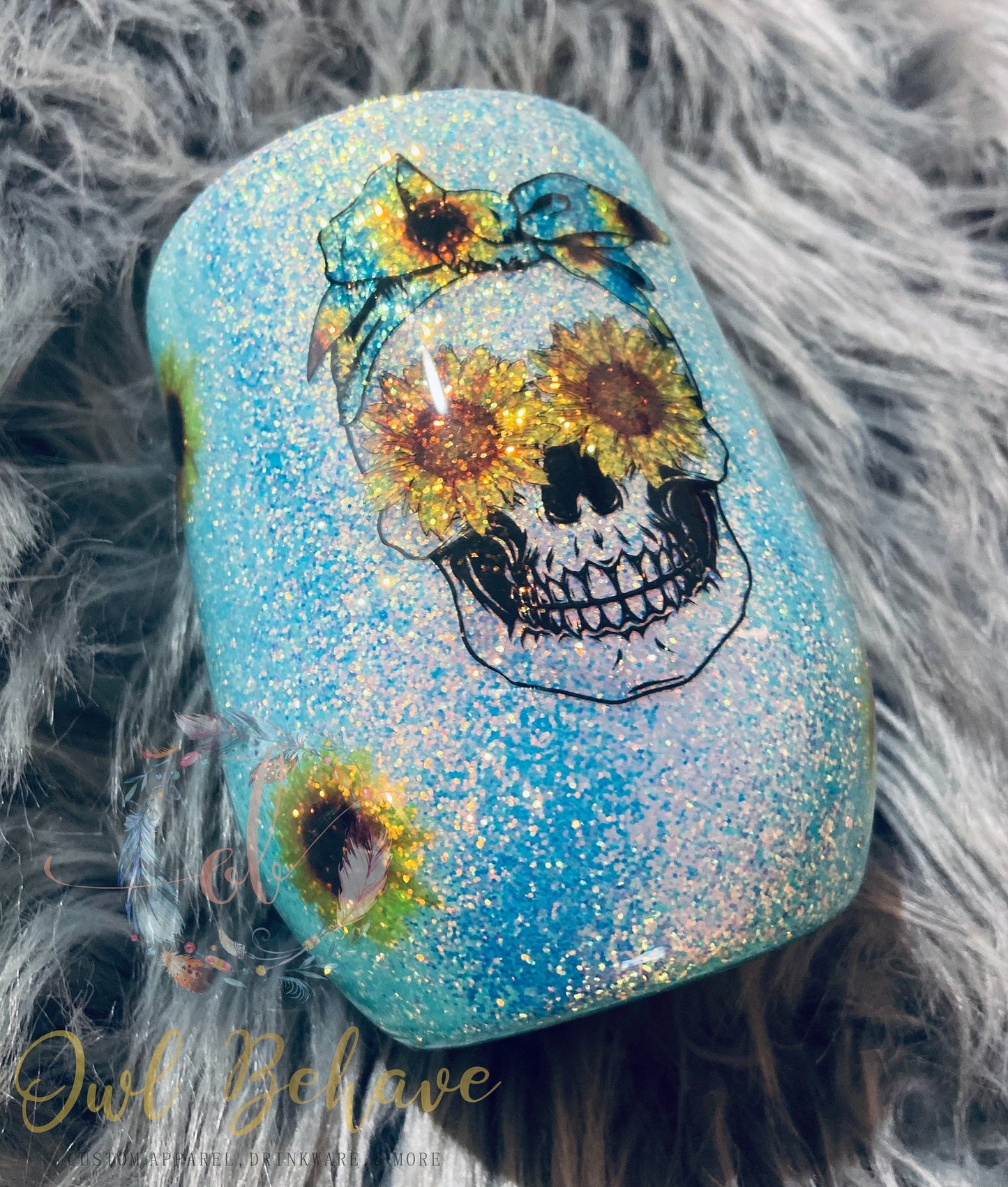 Skull Sunflower Glitter Tumbler