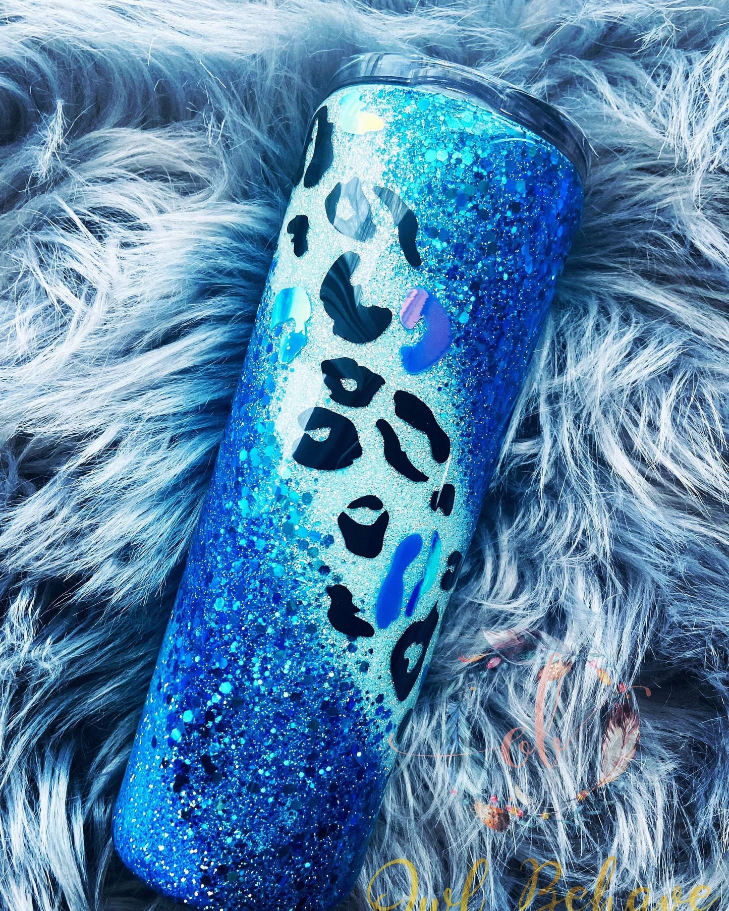 Blue Leopard Swirl Glitter Tumbler - OwlBehave 