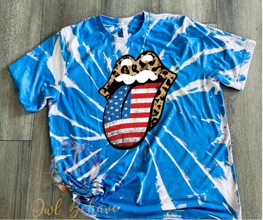 Flag Leopard Tongue Bleached Tee