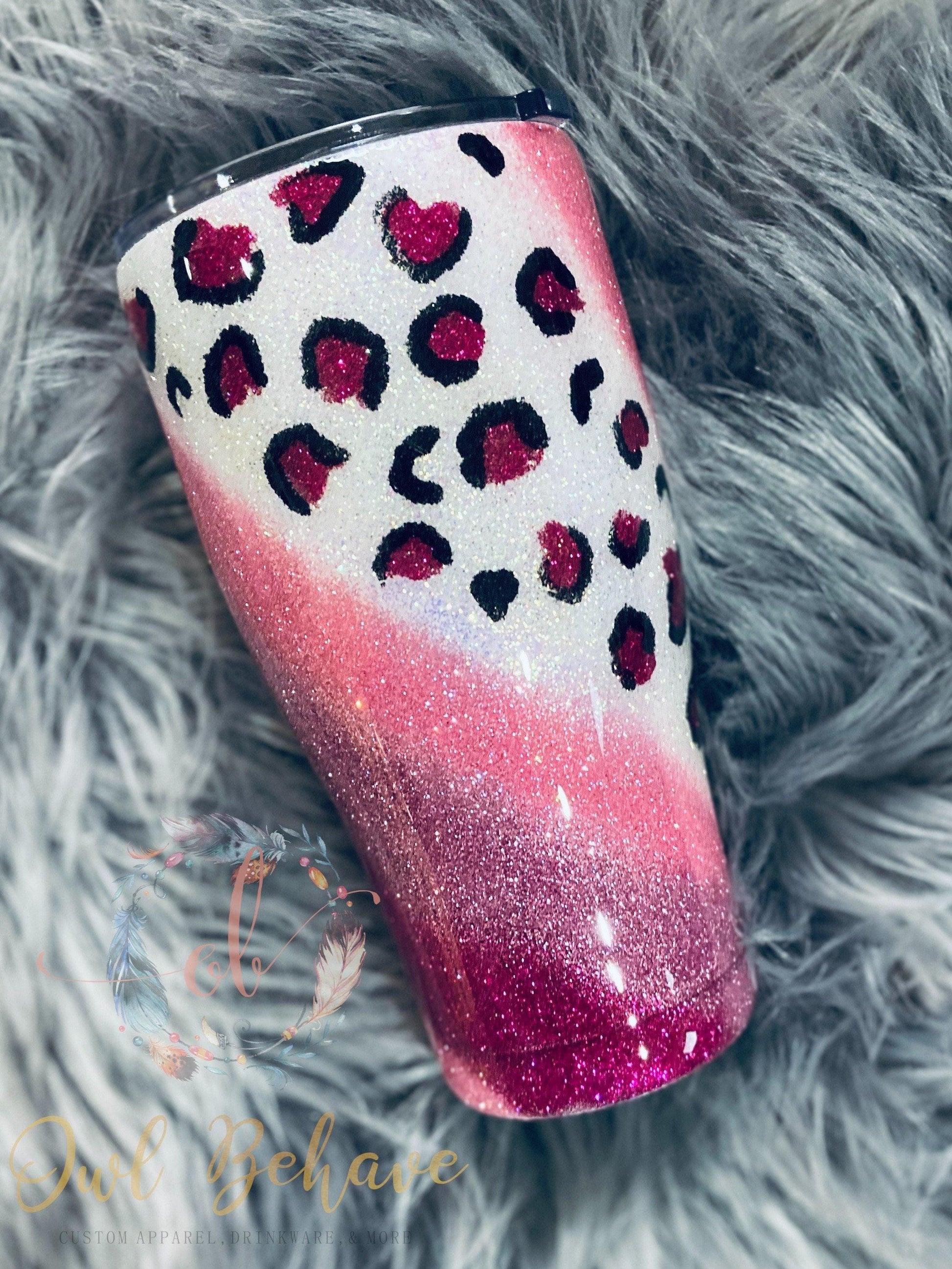 Pink Leopard Swirl Glitter Tumbler - OwlBehave 