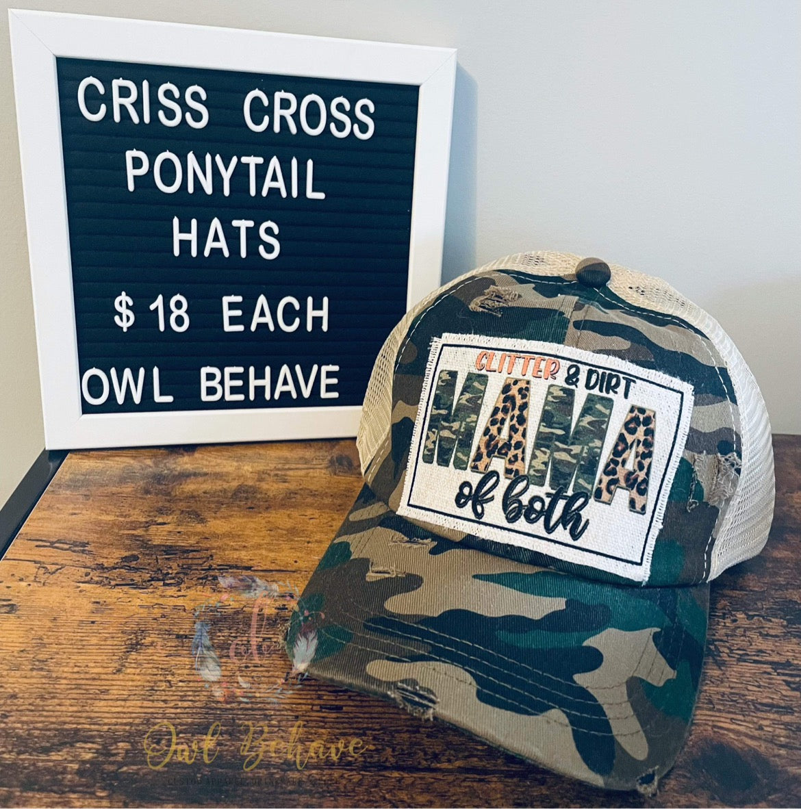 Glitter and Dirt Mom of both Criss Cross Ponytail Hat