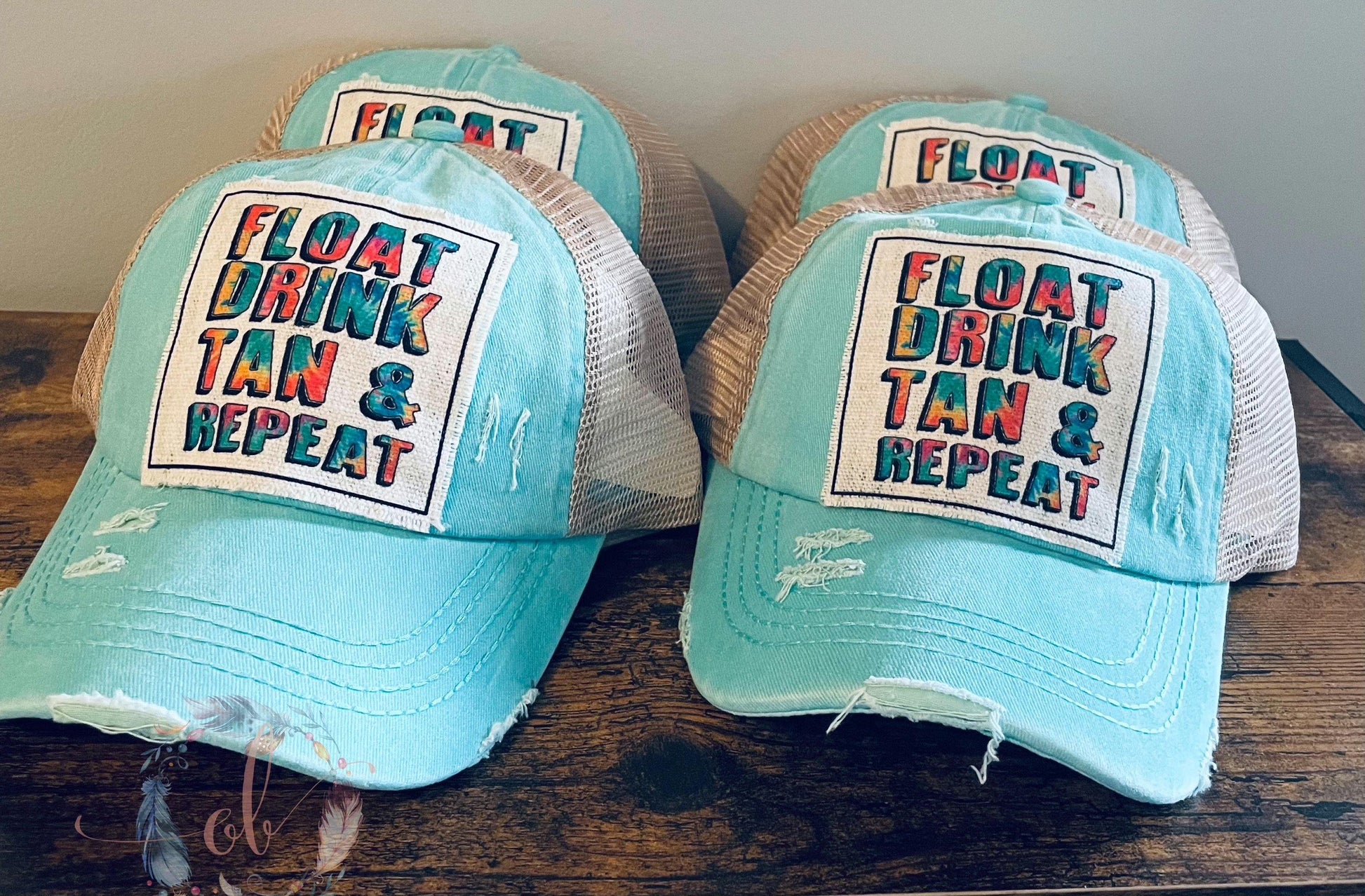 Float Drink Tan Repeat Criss Cross Ponytail Hat - OwlBehave 