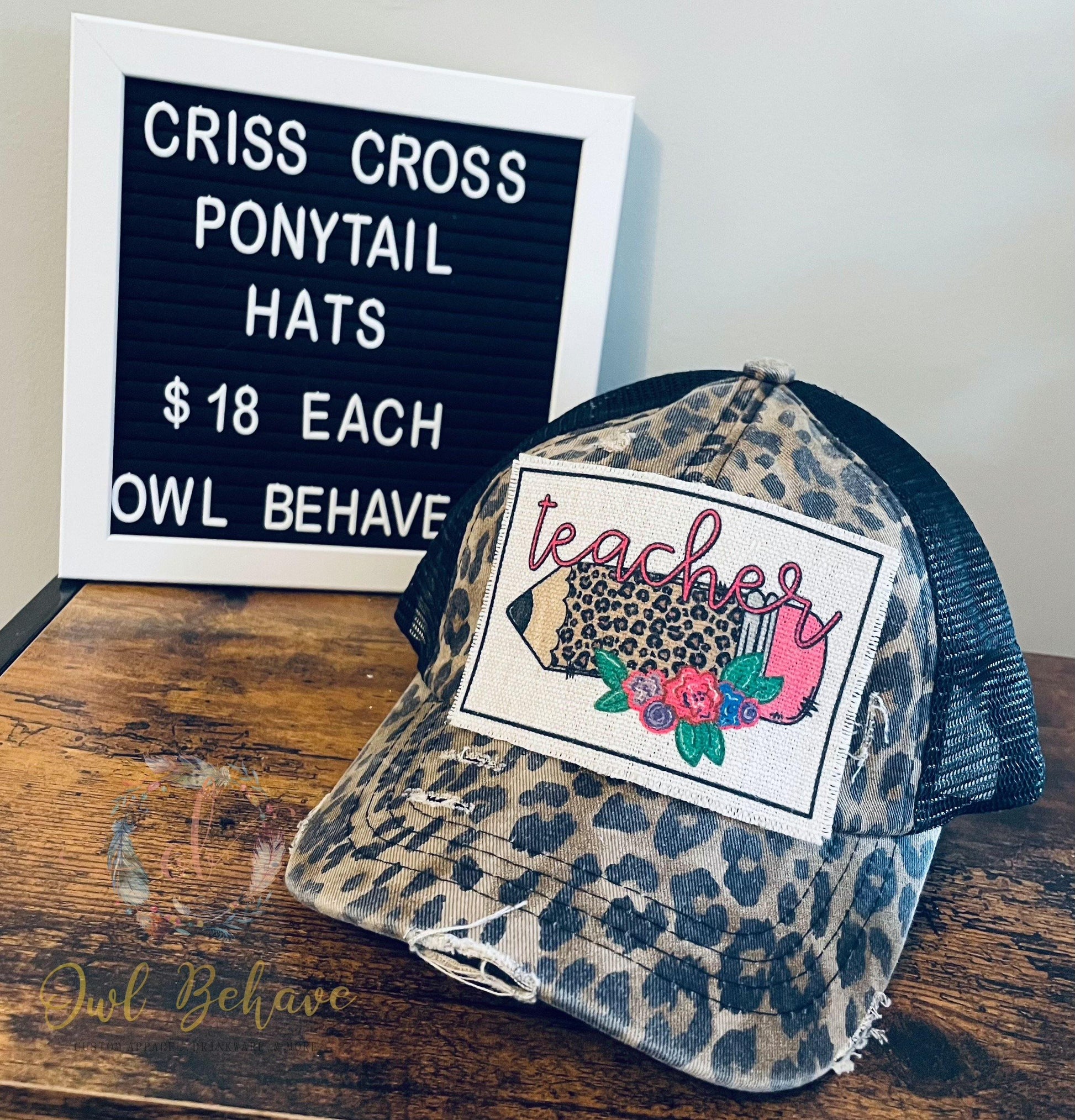Teacher Criss Cross Ponytail Hat - OwlBehave 