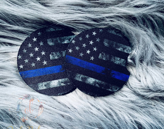 Thin Blue Line Car Coaster Set