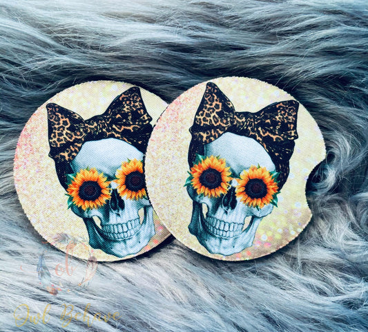 Sunflower Skull Car Coaster Set