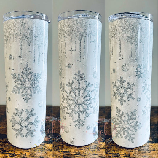 White/ Silver Snowflake Sublimation Tumbler