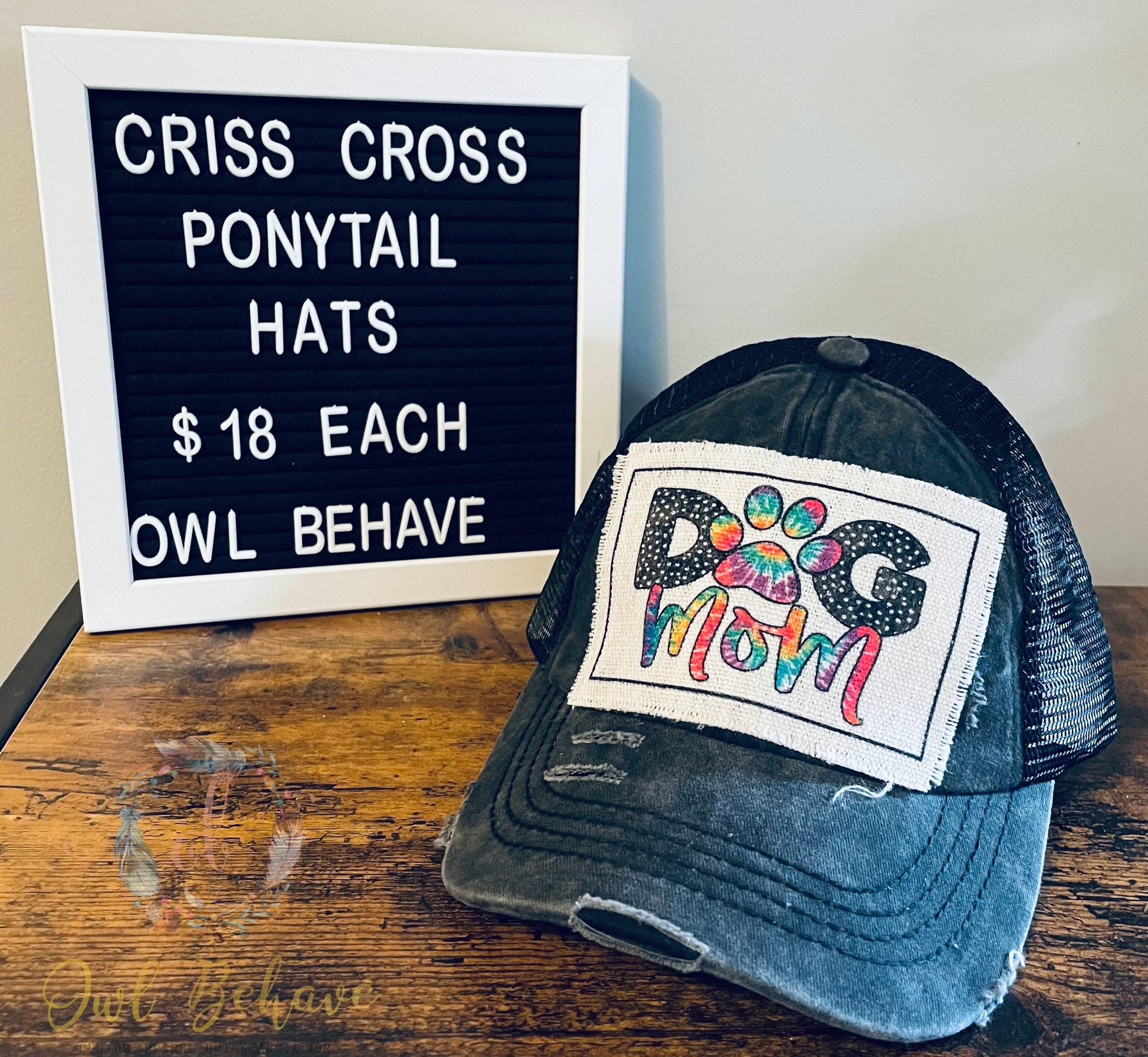 Dog Mom Criss Cross Ponytail Hat - OwlBehave 