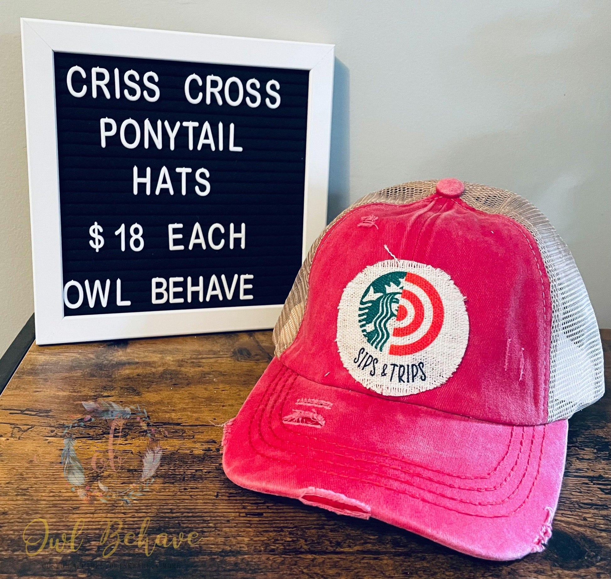 Sips & Trips Criss Cross Ponytail Hat - OwlBehave 