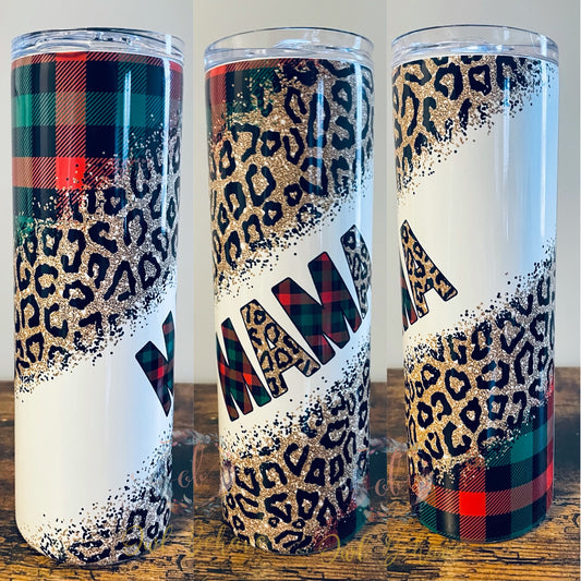 Mama Plaid Leopard Sublimation Tumbler