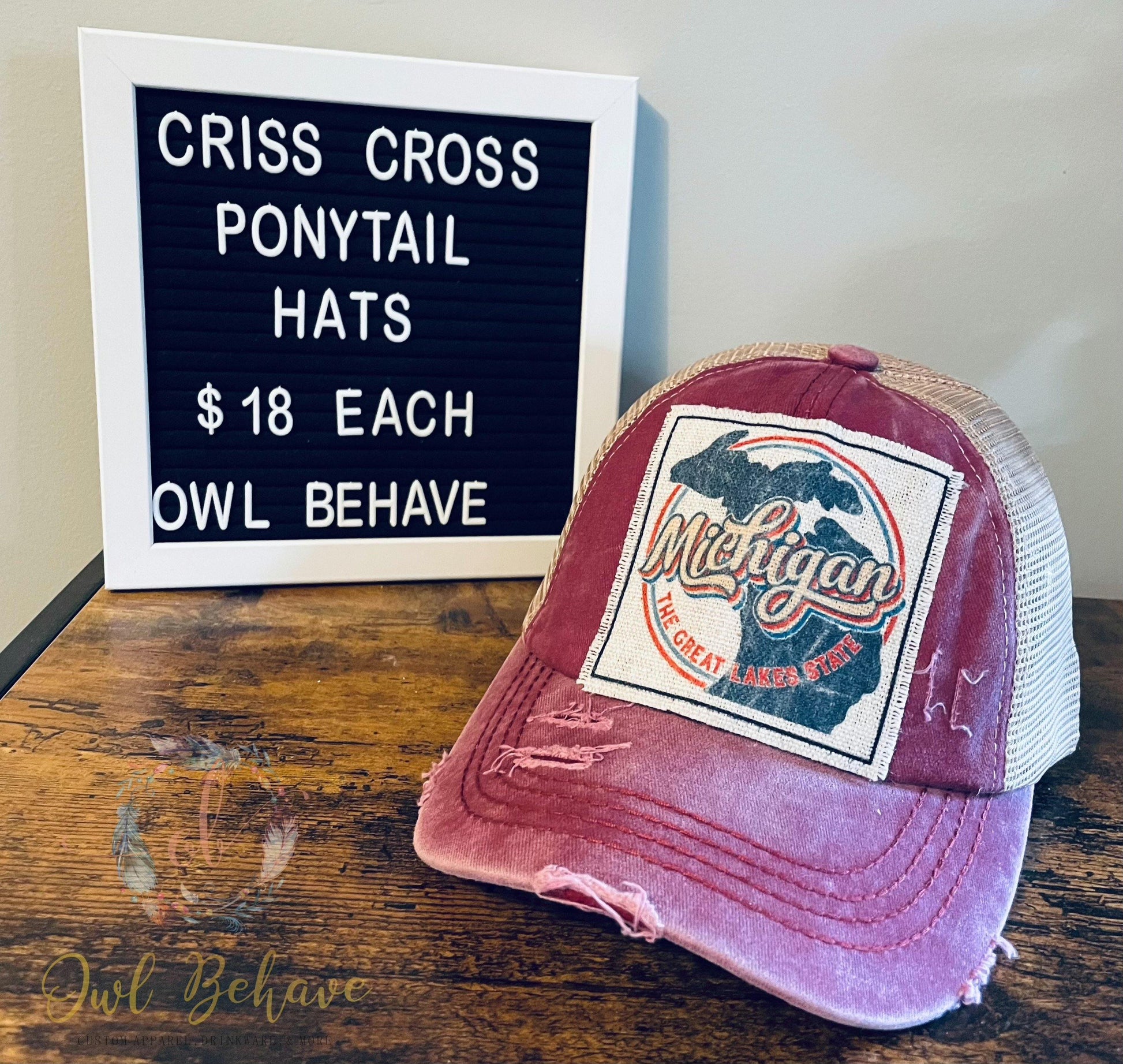 Retro Michigan Criss Cross Ponytail Hat - OwlBehave 