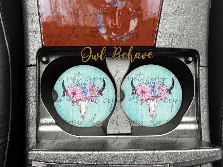 Bull Skull Car Coaster Set - OwlBehave 