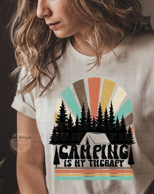 Camping Is My Therapy Adult T-Shirt