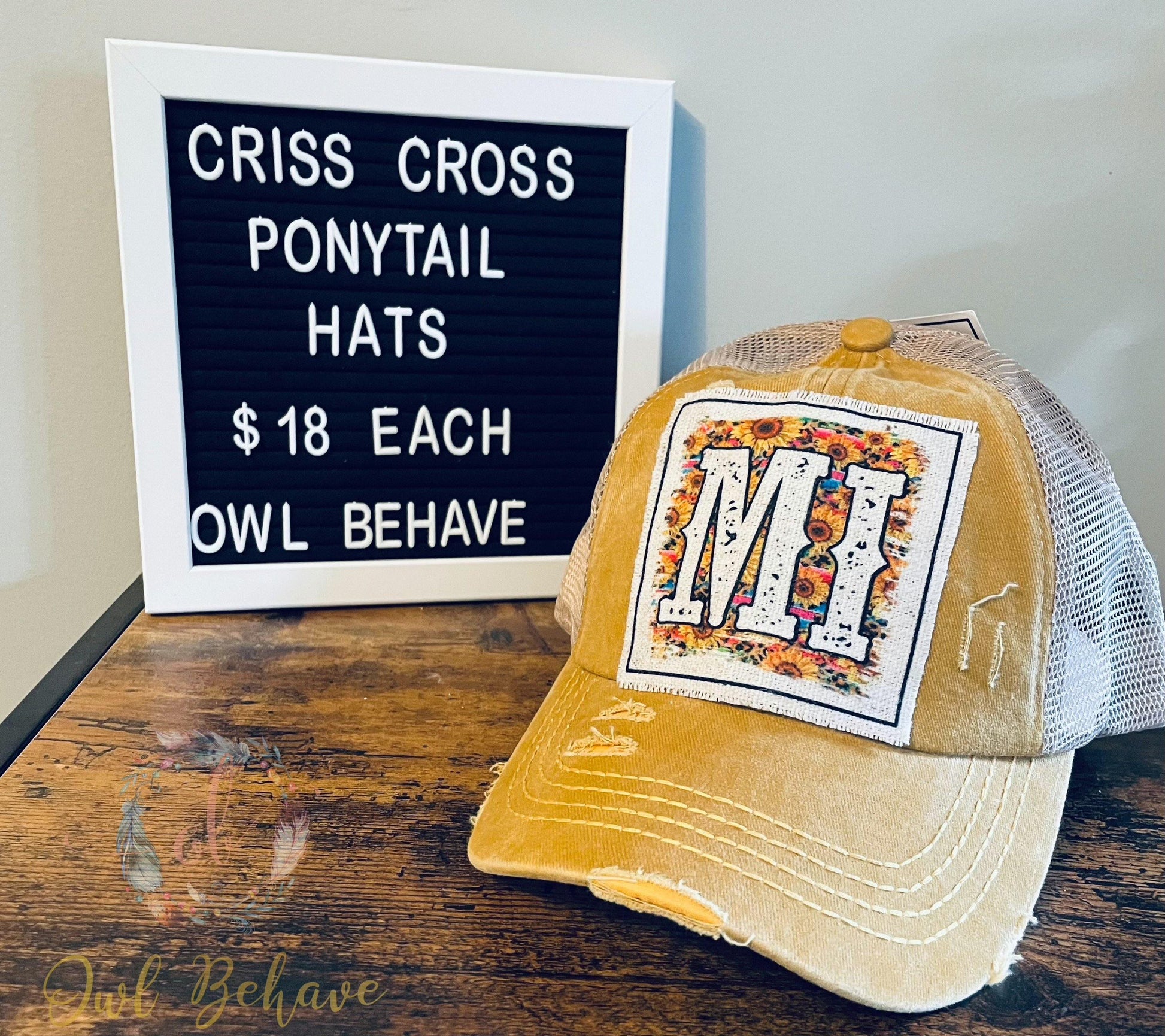 Sunflower Michigan Criss Cross Ponytail Hat - OwlBehave 